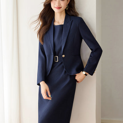 New Blue Suit Jacket Women's Suit dress Dress Two-piece Autumn and Winter Elegant Small Chanel Style Business Wear