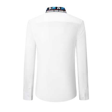 European and American Style Light Luxury Handsome Slim Digital Printed Men's Long-Sleeved Shirt Tops Cross-Border Hot Selling New Style