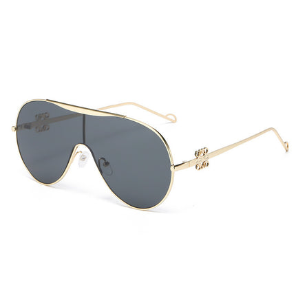 One-Piece Sunglasses European and American Large-Frame One-Piece Driving Sunglasses for Men, Sun Protection Sunglasses for Women, High-End Metal Retro Glasses
