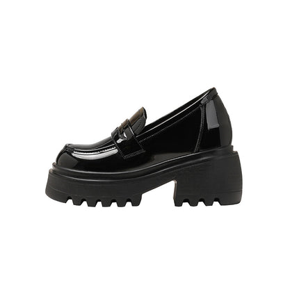 Women's 2025 New Style Thick-Soled Loafers with 12cm Height Increase for Small People, Super High-Heeled British Style Small Leather Shoes