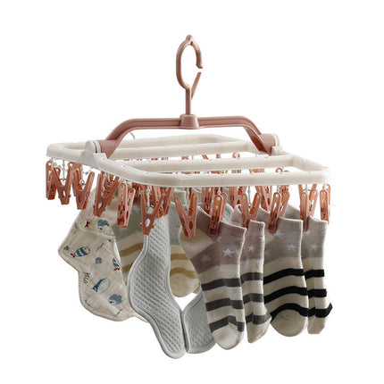 T5022 Thickened Clothes Drying Rack with Multiple Clips, Foldable Hanger for Home Use, Bra Clips, Sock Drying Rack, Clothes Hanger