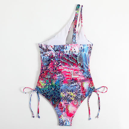 2025 European and American New Graffiti One-Shoulder One-Piece Printed Vacation Swimsuit Bikini Bikini Swimsuit Cross-Border