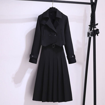 Plus Size Women's Suit Jacket and Skirt Two-Piece Set 2025 Autum New Fat Girl French Design Suit