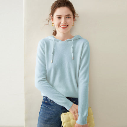 Autumn and Winter Cashmere Hoodie Women's Loose Thin Hooded Knitwear Knitwear Bottoming Outer Wear Sweatshirt Work Clothing Cross-Border