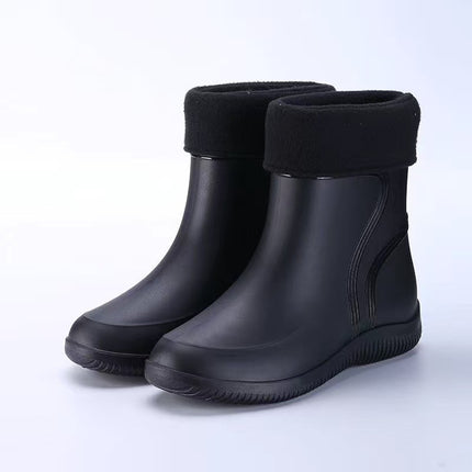 Rain Boots New Men's Waterproof Fleece-Lined Warm Water Boots Mid-Tube Non-Slip Wear-Resistant Rain Boots Fishing Kitchen Work Rubber Shoes