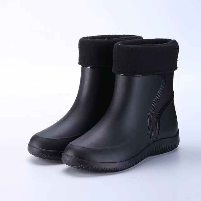 Rain Boots New Men's Waterproof Fleece-Lined Warm Water Boots Mid-Tube Non-Slip Wear-Resistant Rain Boots Fishing Kitchen Work Rubber Shoes