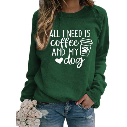 Foreign trade supply all I need is coffee printed crew neck top sweater European size ladies coat long sleeve