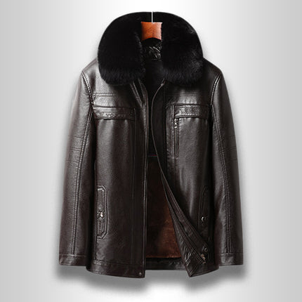 Cross-border plus size detachable liner men's leather jacket business casual dad's leather jacket fleece-lined thickened leather jacket