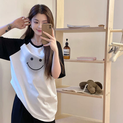 [Ice pure cotton contrast color smiley face home wear suit]]