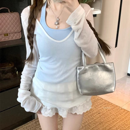 Sun Protection Blouse for Women 2025 New Suit Summer Long-Sleeved T-Shirt Right Shoulder Loose Slimming Look Flesh-Covering Top