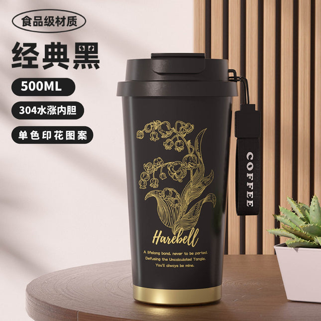 316 stainless steel Lily of the valley coffee cup double vacuum thermos cup high color value outdoor portable accompanying double drinking cup