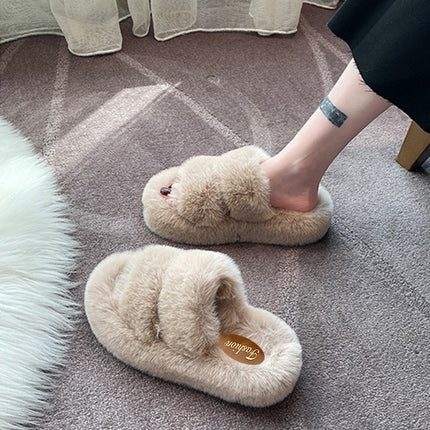 2025 Spring and Autumn New Style Small Platform Thick-Soled Height-Increasing Plush Fluffy Cotton Slippers for Women to Wear Outside and Home