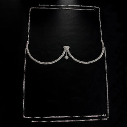 European and American Cross-Border Jewelry Luxury Rhinestone Bra Support Underwear Chain Set Sexy Nightclub Love Pendant Body Chain Set