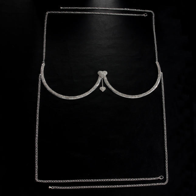 European and American Cross-Border Jewelry Luxury Rhinestone Bra Support Underwear Chain Set Sexy Nightclub Love Pendant Body Chain Set