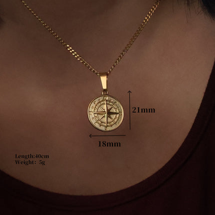 Classic Stainless Steel Compass Compass Necklace North Star Pendant Sweater Chain Men's and Women's Clavicle Chain Plated with 18K Gold
