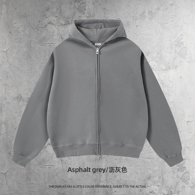 Cai Xiang Island Men's Clothing | European and American Style Heavyweight Boxy Short Wide Fleece Hooded Sweatshirt Set Men's Zip-Up Hoodie Set