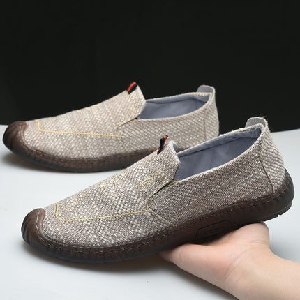 Cloth Shoes Men's New 2025 New Breathable Linen Soft Sole Versatile Cut Out Shoes One-Leg Soft Sole Hand-Sewn Shoes