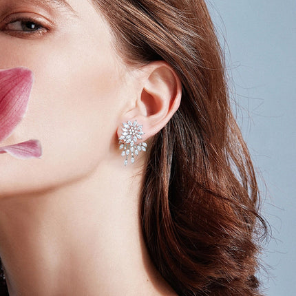 RAKOL European and American Fashion Niche Design Geometric Flower Earrings Women's Light Luxury Atmospheric Full Set Zircon Earrings