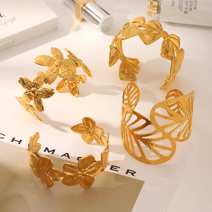 Europe and the United States cross-border stainless steel 18K gold bracelet high sense geometric irregular linear hollow opening titanium steel bracelet