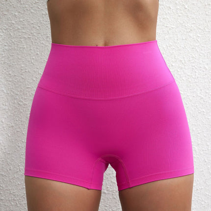 Summer solid color European and American women's high waist hip lifting peach sports shorts tight stretch fitness three pants can be worn outside
