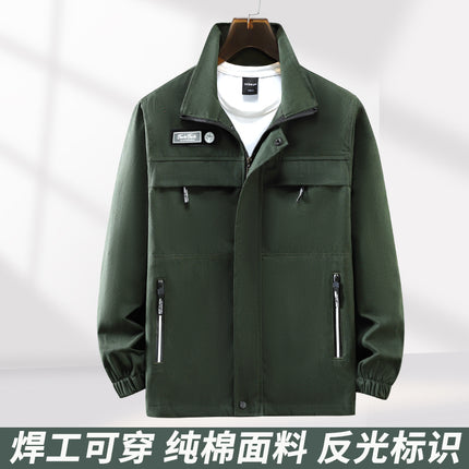 Cotton Wear-resistant Work Clothes suit Men's Spring and Autumn Anti-scalding Electric Welding Work Clothes Construction Site Jacket Labor Protection Work Pants