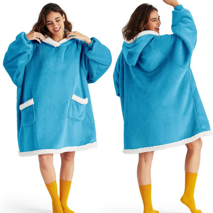 Lazy Pullover Long-Sleeve Pajamas with Lamb Fleece Tv Blanket Hoodie, Tv Blanket Manufacturer, Thickened Thermal Clothing for Warmth