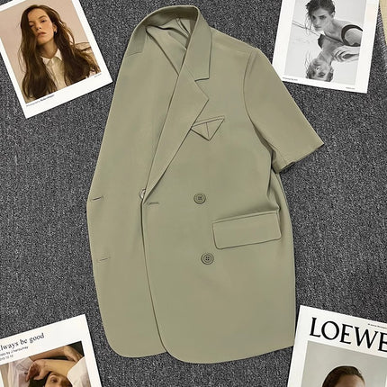 Retro Green Thin Blazer Women's 2023 Summer New Design Casual Fashion Temperament Niche Suit