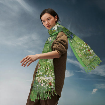 Autumn and Winter thick Van Gogh oil painting dabyis garden women's shawl warm scarf cashmere-like tassel long scarf scarf