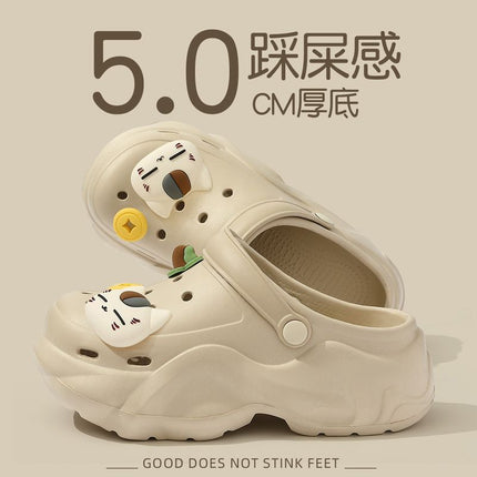 Thick-Soled Croc Shoes Women's Outerwear Summer 2025 New Beach Seaside Baotou Eva Sandals and Slippers Lightweight and Soft Elastic
