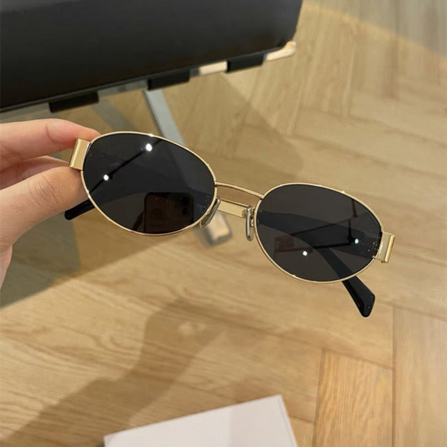 Cross-Border Popular Metal Oval Small Frame Sunglasses, Fashionable Sunglasses for Women, High-End Sun Visors, Glasses Wholesale
