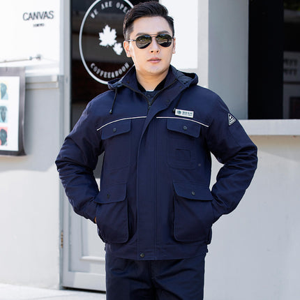 Winter work clothes cotton-padded jacket men's work clothes cotton-padded coat men's fleece-lined thickened warm cold-proof zipper cotton-padded three-open clothes