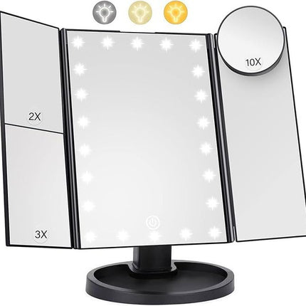 Cross-Border Led22 Light Mirror Three-Sided Foldableing Makeup Mirror with Light Charging Desktop Beauty Mirror Desktop Luminous Mirror