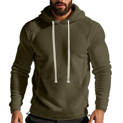 Cross-border Amazon autumn and winter men's polar fleece hooded solid color sweater fleece-lined warm sports pullover hoodie
