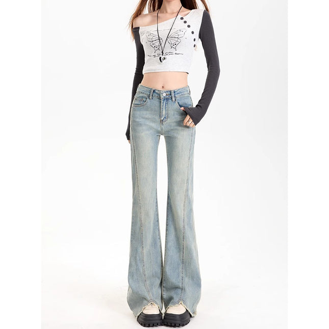 Women's 2025 New Style Small Design High Waist light blue American Jeans