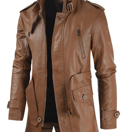 2024 Export Ebay New Men's Casual Fashion Leather Jacket Pu Hooded Slim Young Men's Leather Jacket