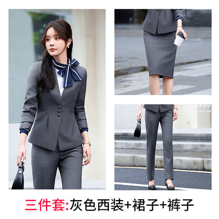 Stewardess Uniform Professional suit Female Spring and Autumn Fashion Front Desk Beautician Work Clothes Female Professional Temperament Suit Dress