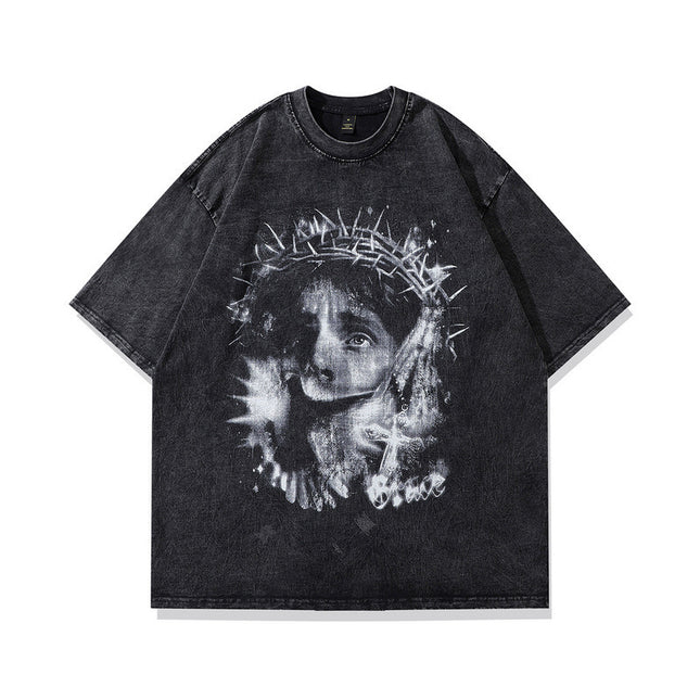 Half-Sleeved T-Shirt Street Style for Men and Women European and American Printed Vibe T-Shirt Spoof Old Design Short-Sleeved High Street