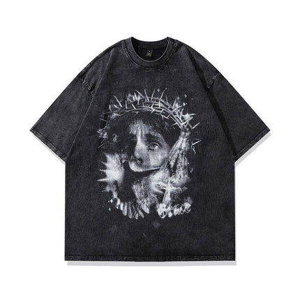 Half-Sleeved T-Shirt Street Style for Men and Women European and American Printed Vibe T-Shirt Spoof Old Design Short-Sleeved High Street