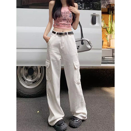 Dirty Pink Work Jeans Western Style All-match Women's 2025 Outer Wear Spring High Waist Wide Leg Pants Mop Long Pants