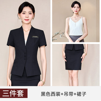 Stewardess Professional suit Women's Fashion Elegant Jewelry Store High-end Suit Dress Overalls Hotel Front Desk Workwear Summer