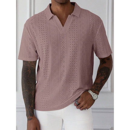 Autumn New Cross-Border Export Shirt Men's Pure Color Short-Sleeved Casual Burnt Flower Embroider