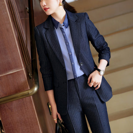 Business Dress Temperament Goddess Fan Striped Suit suit Korean Style Workplace Business Dress Suit Work Clothes Fashion