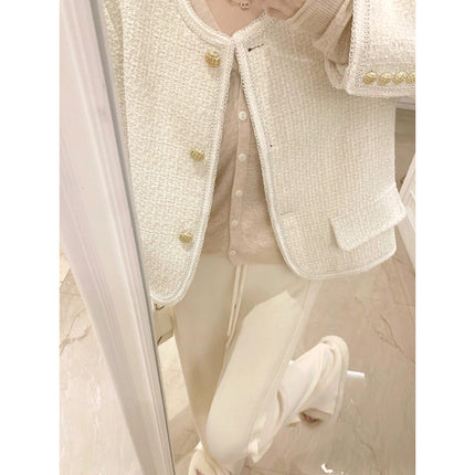 White knitted wide-leg pants for women autumn and winter slimming straight draping slightly flared loose lazy mop long pants trendy