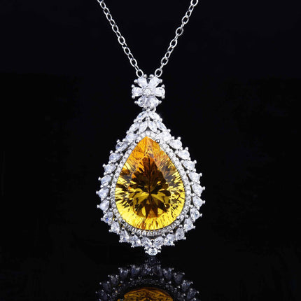 Europe and the United States cross-border e-commerce best selling fashion water droplets color treasure pendant necklace luxury super flash yellow diamond female x6652