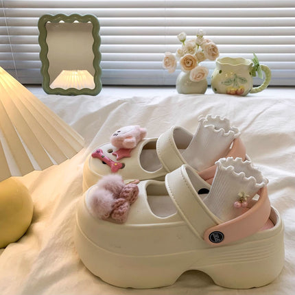 High-value non-slip soft bottom casual summer women's slippers covered cute lightweight cartoon cat all-match fashion height