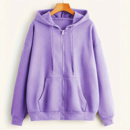 Amazon Aliexpress Cross-Border European and American Clothing 2025 Autumn and Winter Velvet Zipper Loose Pure Color Hooded Sweatshirt for Women