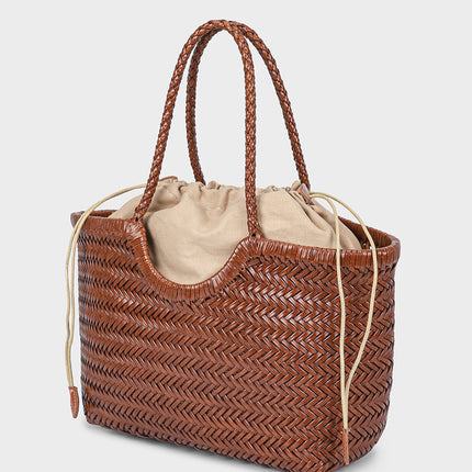 French Vintage Genuine Leather Woven Basket Bag 5 Colors Medium Cotton Lining / Sac Panier Tressé Cuir Véritable Style Français Vintage 5 Couleurs Moyen