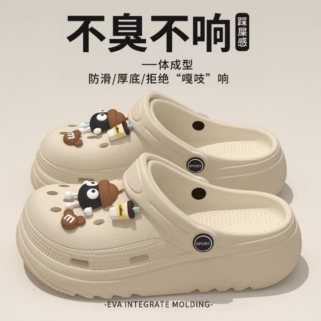 No Stinky No Sound Thick Bottom Coal Ball Cartoon Height Increasing Outer Wearing Hole Shoes Women's Beach Summer New Style Baotou