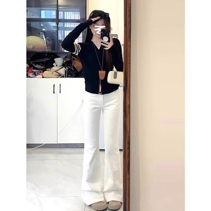 Plus-Size White Flared Jeans for Women, Spring, Autumn, Summer, High-Waisted, Slimming, Floor-Length, Bootcut Pants for Curvy Figures