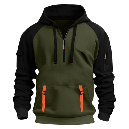 2025 Export Amazon Popular Men's Autumn and Winter New Raglan Sleeve Color Matching Casual Half-Zip Sweatshirt Hoodie